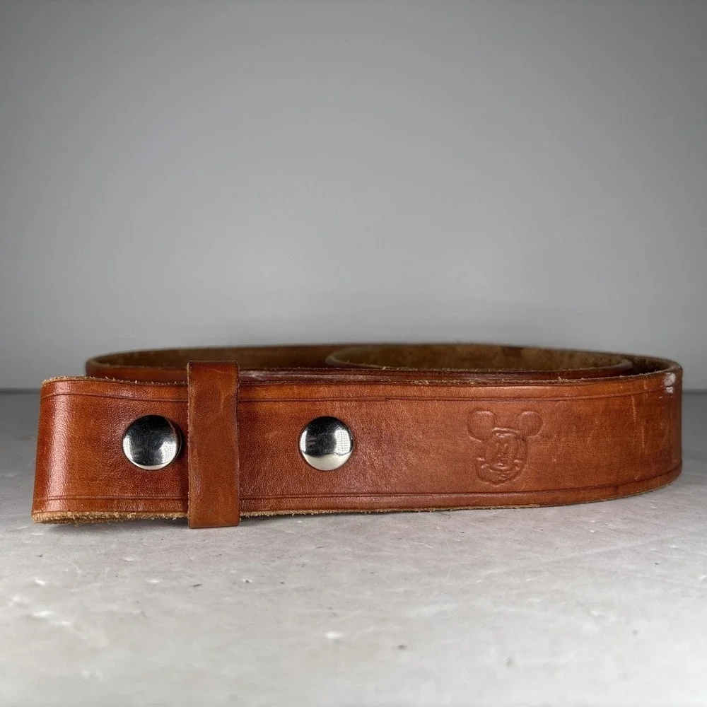 Vintage Brown Leather Belt Unique (Mickey, Superman, Rolling Stones)